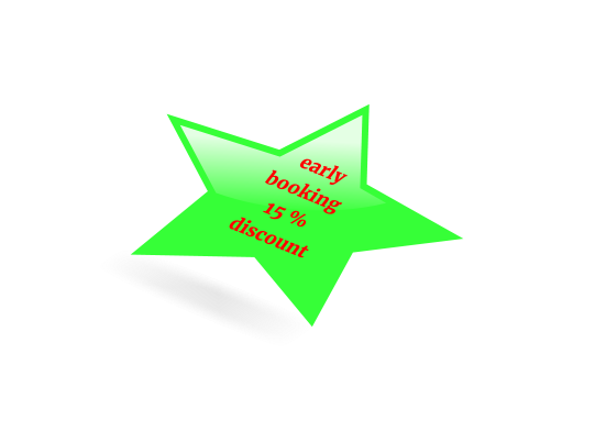 early booking 15 % discount